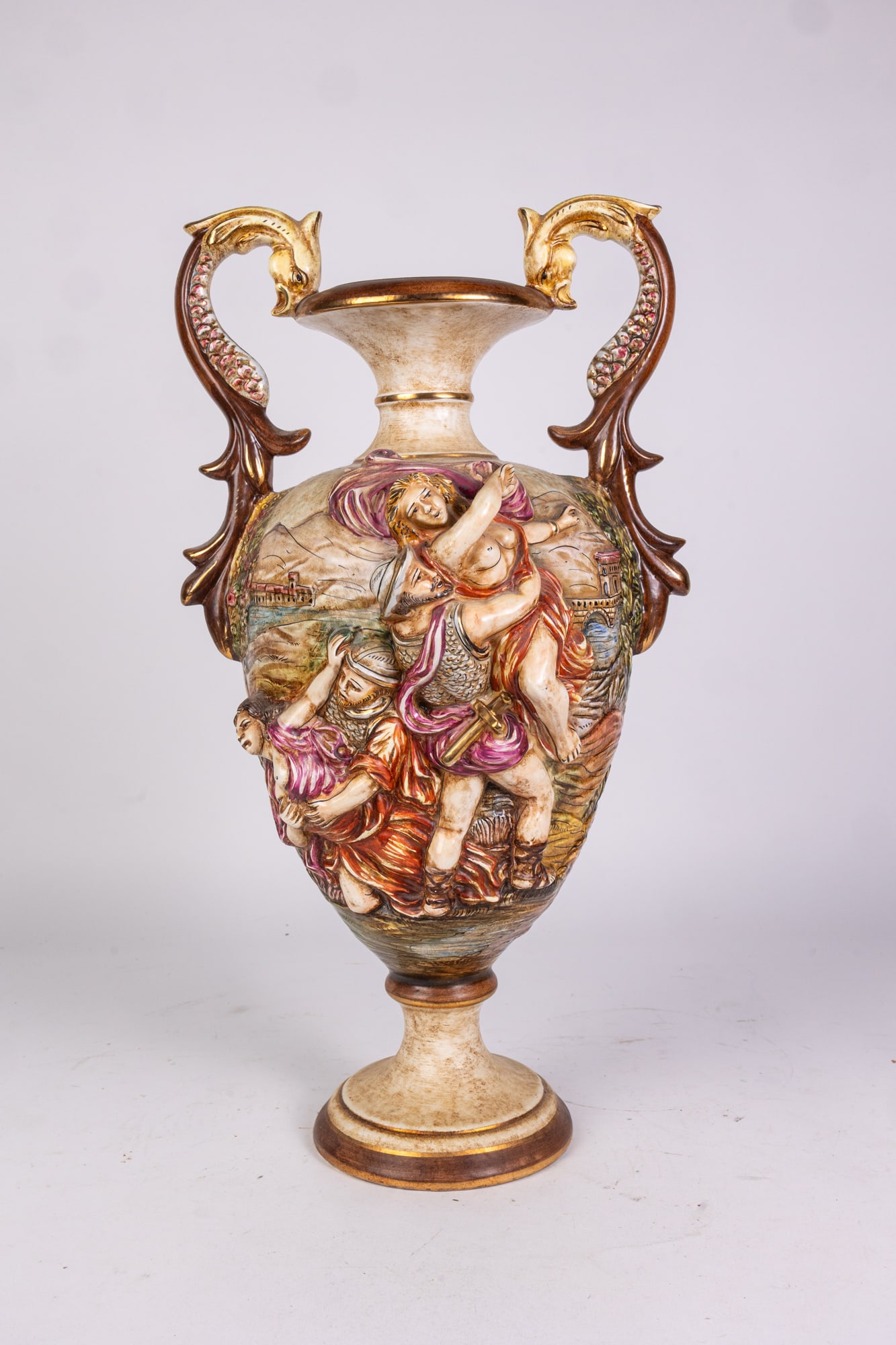 Italian Capodimonte "Rape of the Sabines" Porcelain Ceramic Vase: Italian Capodimonte "Rape of the Sabines" Porcelain Ceramic Vase Size 23" H Literature Brooks Auction is not responsible for outbids. Questions? Call the office at (856) 694-2960 or email us directl