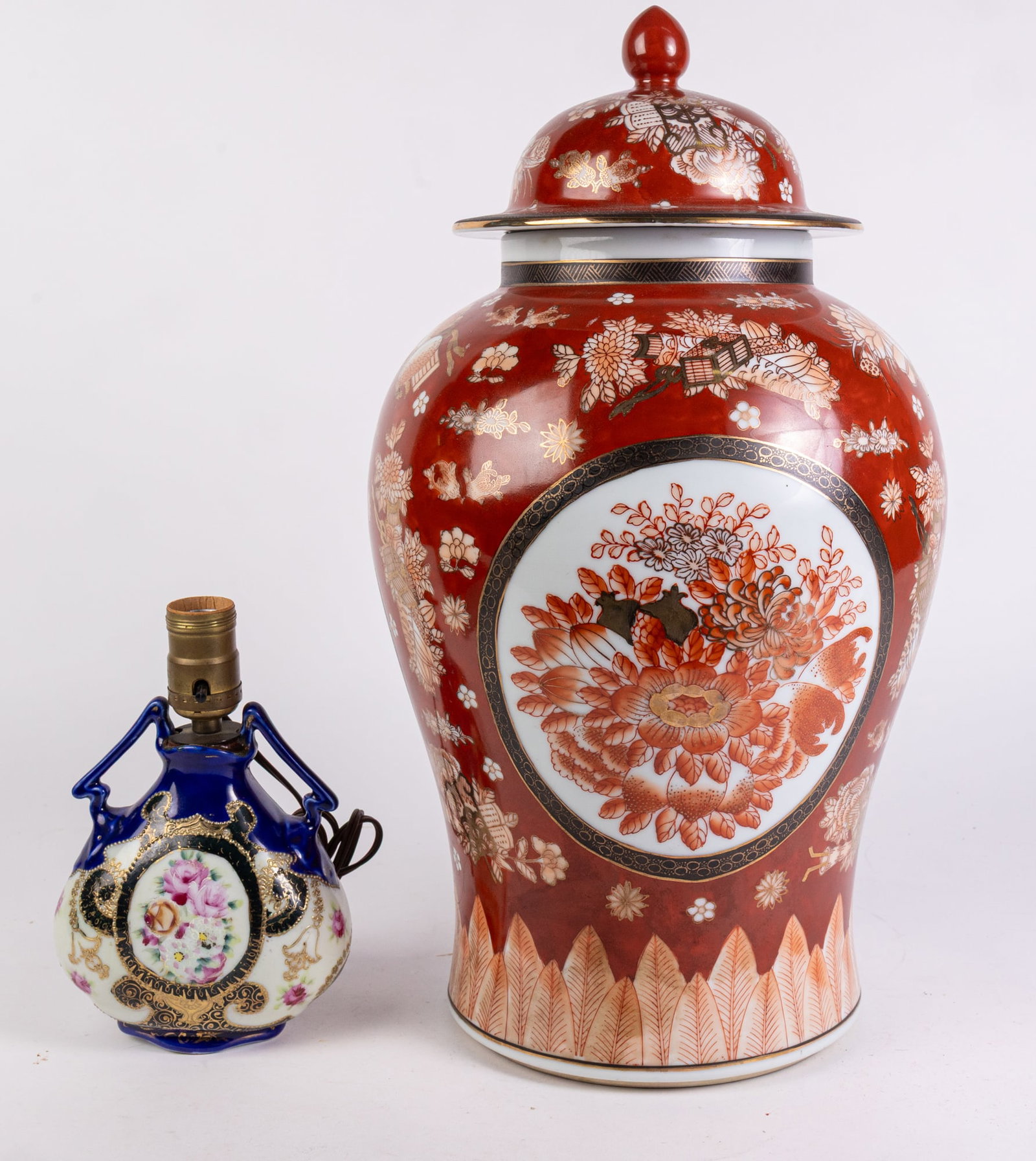 Vintage Porcelain Asian Ginger Jar: Vintage Porcelain Asian Ginger Jar and Lamp Size 20" H Literature Brooks Auction is not responsible for outbids. Questions? Call the office at (856) 694-2960 or email us directly at info@brooks.auct