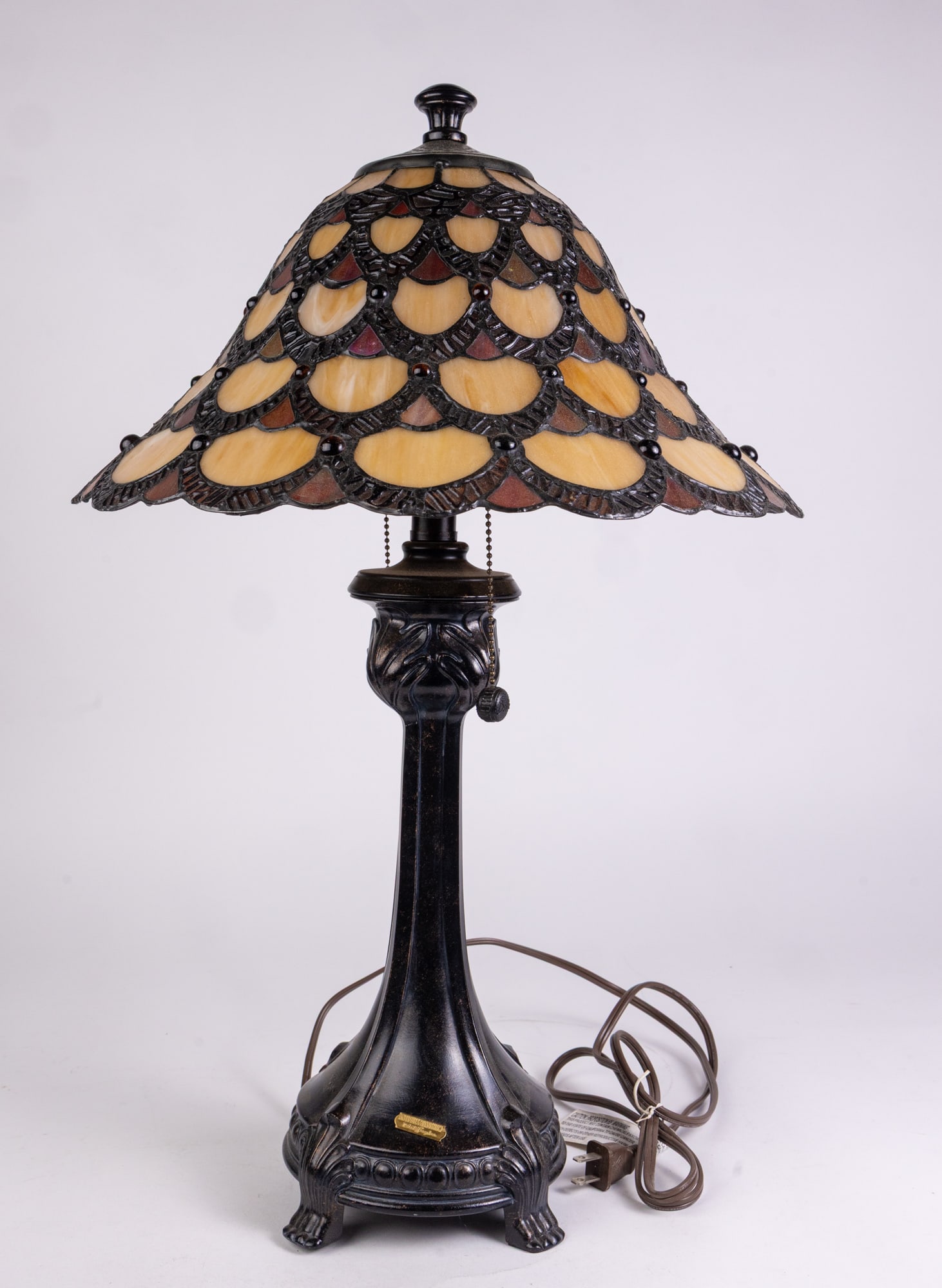 Dale Tiffany x Antiques Roadshow Leaded Glass Lamp: Dale Tiffany x Antiques Roadshow Leaded Glass Lamp. Damage on shade Size 25" H Literature Brooks Auction is not responsible for outbids. Questions? Call the office at (856) 694-2960 or email us dire
