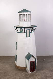 Large Scale Hand Made Folk Art Model Lighthouse: Large Scale Hand Made Folk Art Model Lighthouse, tested and lights!Size45" HLiterature Brooks Auction is not responsible for outbids. Questions? Call the office at (856) 694-2960 or email us