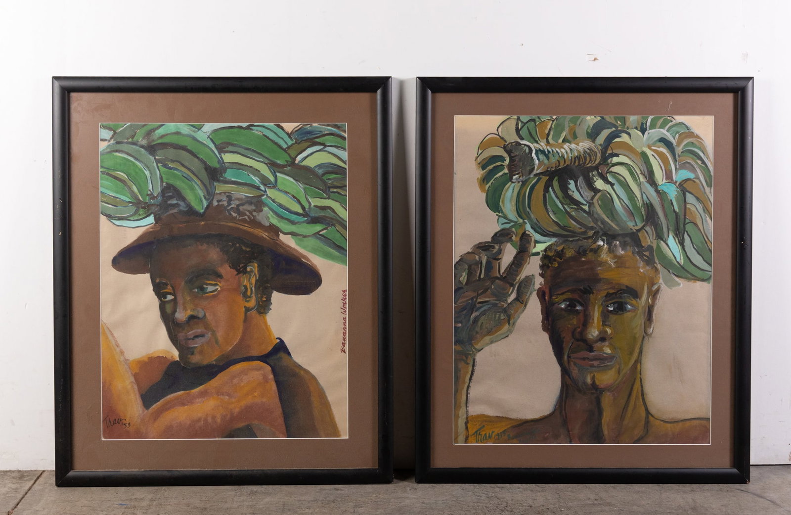Vintage Gouache "Banana Worker" Framed Signed & Dated '53: Vintage Gouache "Banana Worker" Framed Signed & Dated '53 Size 29" x 24" Literature Brooks Auction is not responsible for outbids. Questions? Call the office at (856) 694-2960 or email us directly a