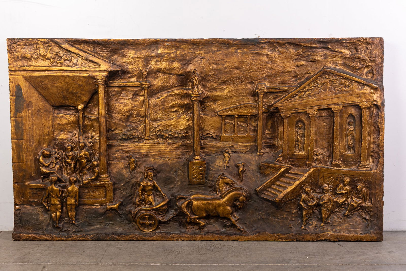 Extra Large Bas-Relief Bronze Toned Vintage Roman Scene Wall Art (1 of 4)
