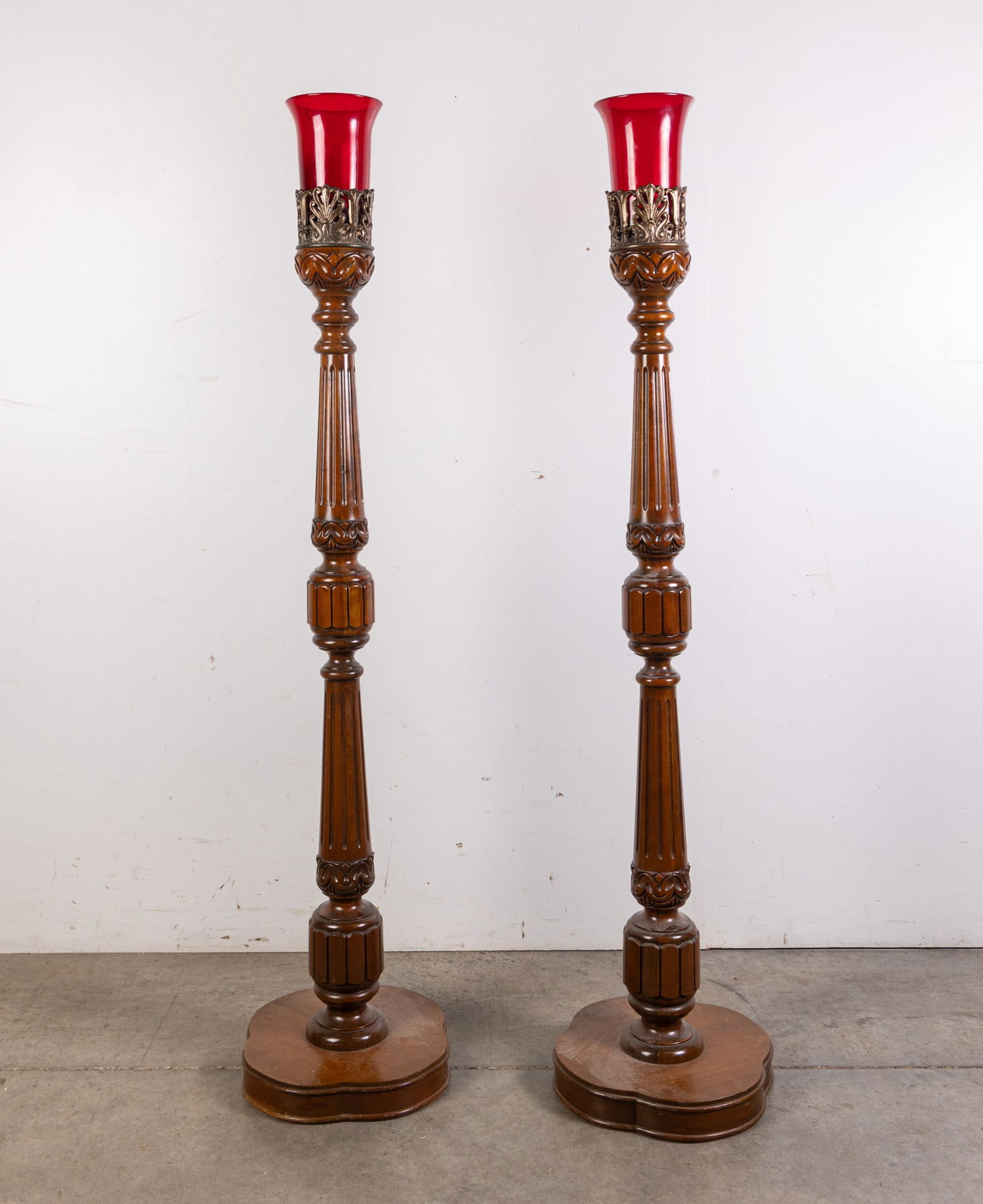 Pair of Ruby Red Torchiere Shade Superior Funeral Supply Co. Art Deco Candle Stands (1 of 4)