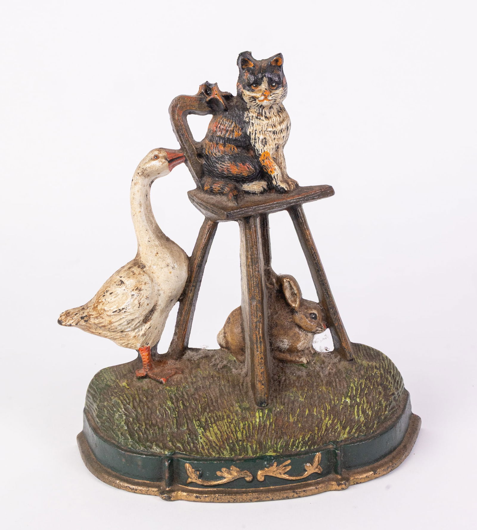 Cast Iron Cat, Chicken, and Goose Door Stop: Cast Iron Cat, Chicken, and Goose Door Stop Size 12" H Literature Brooks Auction is not responsible for outbids. Questions? Call the office at (856) 694-2960 or email us directly at info@brooks.auct