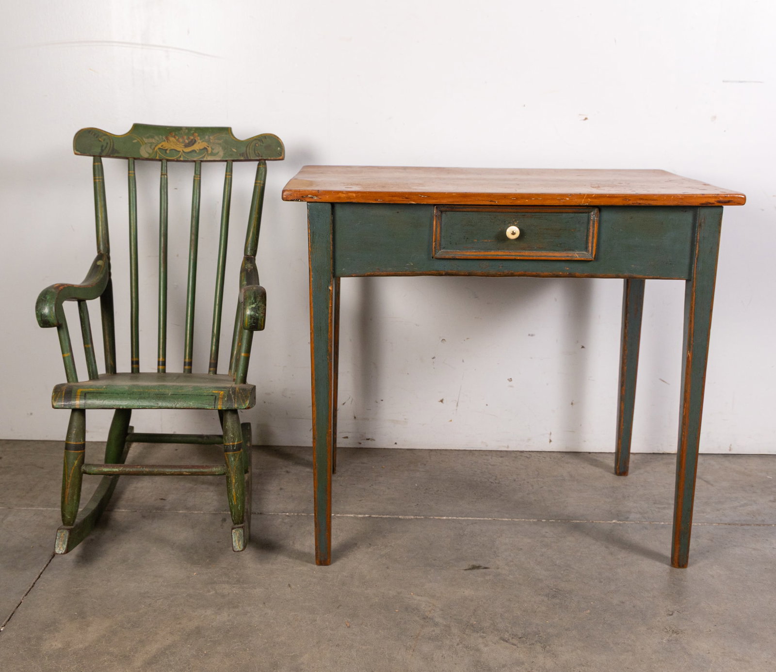 Antique Early Painted Rocker & Childs Desk/Table (1 of 8)