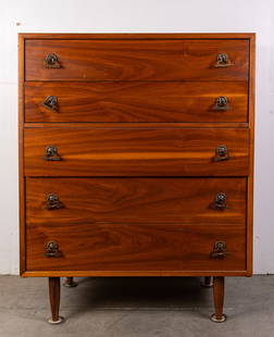 Mid Century Modern MCM Five Drawer Chest: Mid Century Modern MCM Five Drawer Chest Size 33" x 34" x 17" Literature  Brooks Auction is not responsible for outbids. Questions? Call the office at (856) 694-2960 or email us directly at info@broo