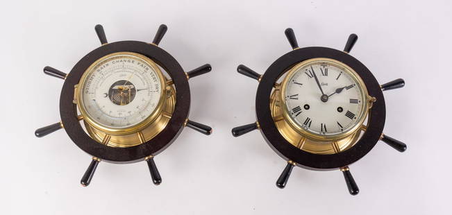 Nautical Brass Wall Mounted Clock and Barometer: Nautical Brass Wall Mounted Clock and Barometer Size 13" diameter Literature  Brooks Auction is not responsible for outbids. Questions? Call the office at (856) 694-2960 or email us directly at info@
