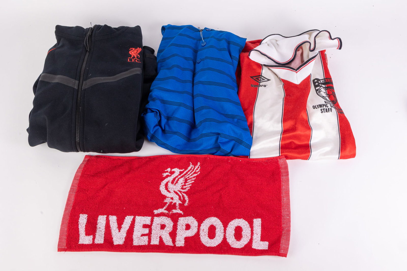 Football/Soccer Apparel: Football/Soccer Apparel: IFC jacket - Liverpool rally towel - Region I Olympic Development Staff Coach Jersey Size 7" x 12" x 12" (box size) Literature Brooks Auction is not responsible for outbids.