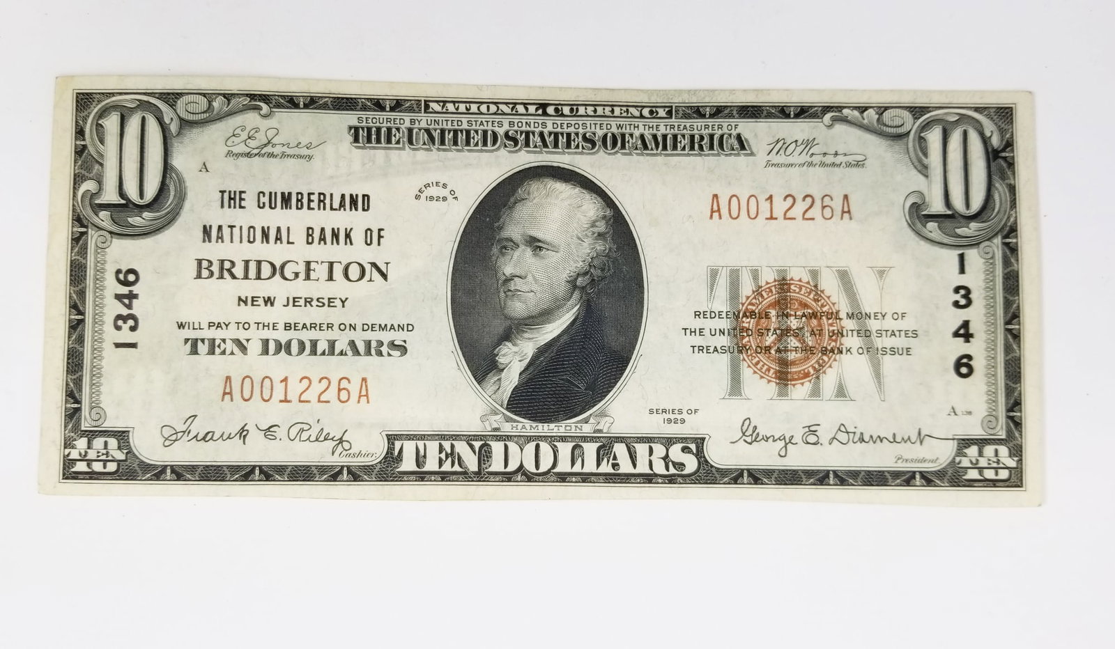 National Currency Bank of Bridgeton NJ Ten Dollars (1 of 4)