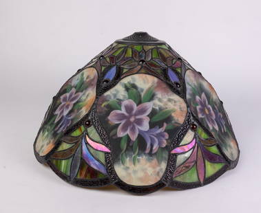 Vintage Reverse Painted Leaded Lamp Shade by Dale Tiffany Inc: Vintage Reverse Painted Leaded Lamp Shade by Dale Tiffany Inc Literature  Brooks Auction is not responsible for outbids. Questions? Call the office at (856) 694-2960 or email us directly at info@brook