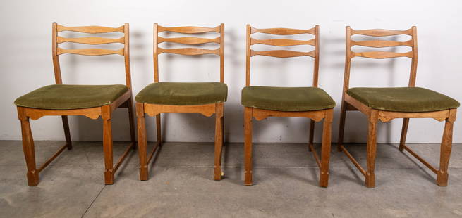 Four Henning Kjaernulf Danish Vintage Mid Century Modern Dining Chairs: Four Vintage Mid Century Modern Dining Chairs, green velvet upholstery Literature  Brooks Auction is not responsible for outbids. Questions? Call the office at (856) 694-2960 or email us directly at i