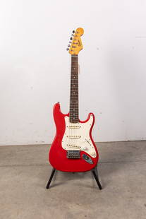 Squier Mini Stratocaster Electric Guitar: Squier Mini Stratocaster Electric Guitar, includes stand, good condition Size 36" H Literature  Brooks Auction is not responsible for outbids. Questions? Call the office at (856) 694-2960 or email us