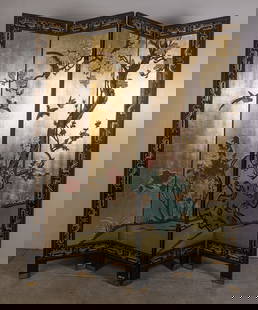 Vintage Black Lacquer Folding Chinoiserie Asian Room Screen: Vintage Black Lacquer Folding Chinoiserie Asian Room Screen Size 72" x 14" x 4" (when folded) Literature  Brooks Auction is not responsible for outbids. Questions? Call the office at (856) 694-2960 o