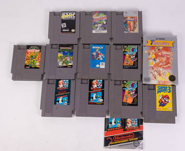 NES Game Assortment Lot ft TMNT & Super Mario Bros. 3: NES Game Assortment Lot ft TMNT & Super Mario Bros. 3: track & field is the box and manual only Size 7" x 5" x 1" Literature  Brooks Auction is not responsible for outbids. Questions? Call the office