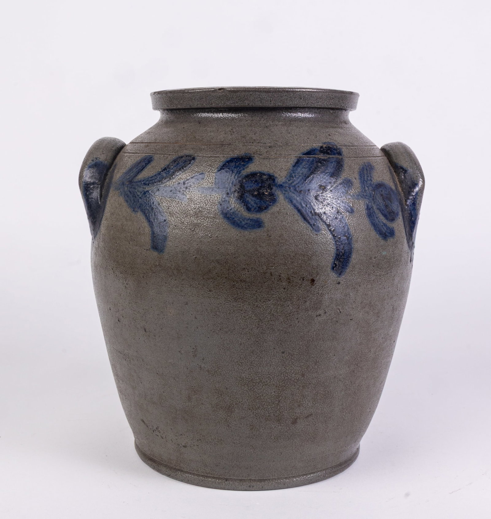 Stoneware Vessel with Handles and Cobalt Floral Decoration (1 of 6)