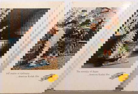 Two Vintage 1960's Kodak Store Display Advertisements: Two Vintage 1960's Kodak Store Display Advertisements: "The serenity of Japan...deserves Kodak film" - "The charm of Germany..deserves Kodak film" Size 28" x 19" x 1" Literature  Brooks Auction is not