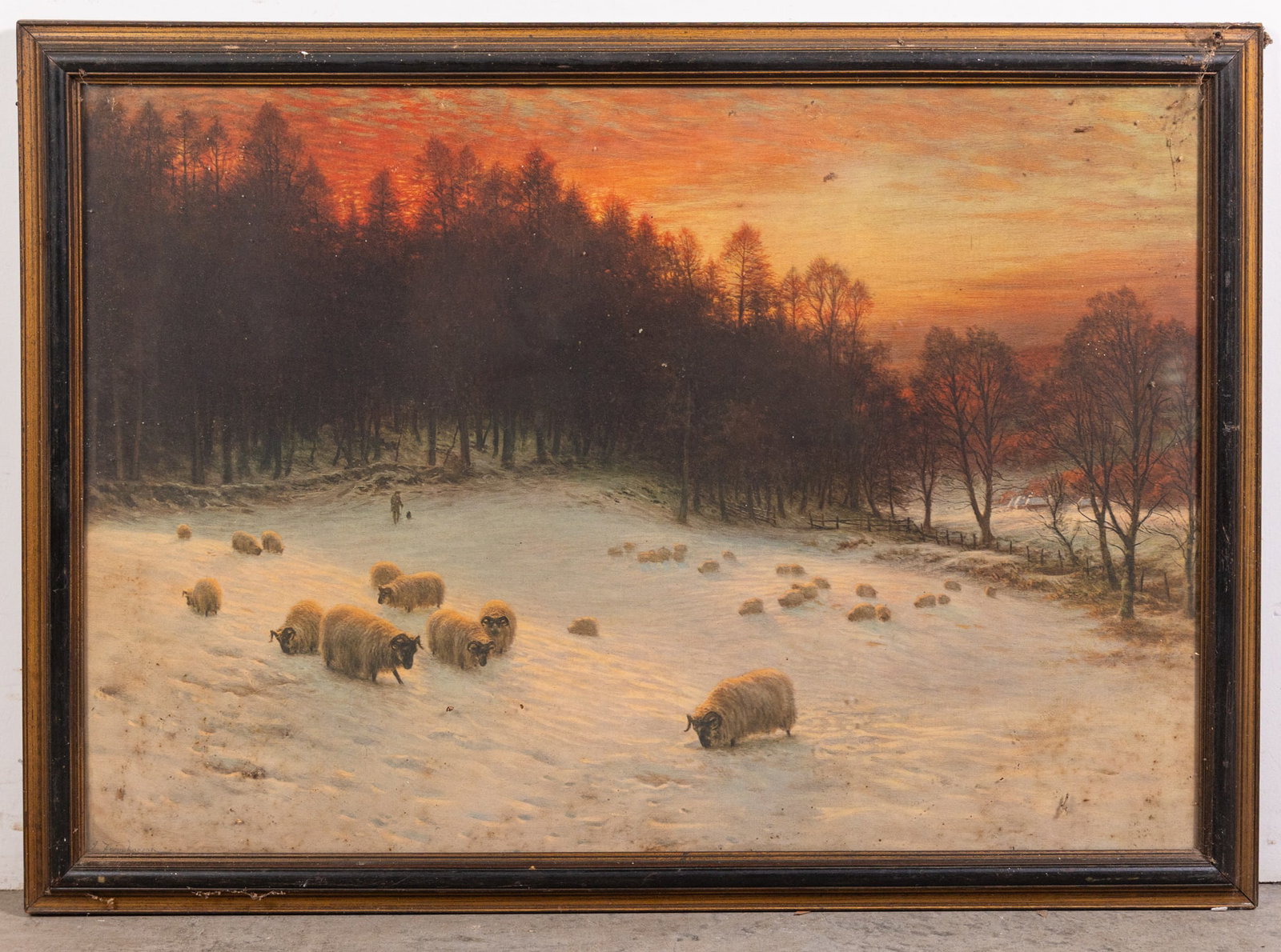 Antique Framed Print of a Winter Pastoral Scene (1 of 1)