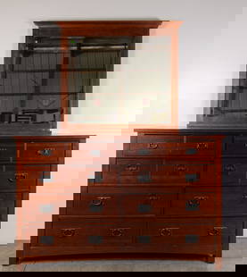 Bassett Furniture Eight Drawer Contemporary Dresser with Mirror: Bassett Furniture Eight Drawer Contemporary Dresser with Mirror Size 40" x 62" x 19" Literature  Brooks Auction is not responsible for outbids. Questions? Call the office at (856) 694-2960 or email u