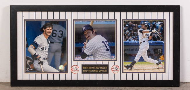 Framed MLB Photos Featuring Mattingly, Jeter, and Munson: Framed MLB Photos Featuring Mattingly, Jeter, and Munson Size 15" x 32" Literature  Brooks Auction is not responsible for outbids. Questions? Call the office at (856) 694-2960 or email us directly at