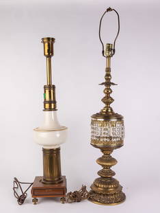 Two Vintage Lamps Featuring Stiffel: Two Vintage Lamps Featuring Stiffel: vintage brass and faux crystal lamp - Stiffel brass lamp Size 36" x 7" x 7" Literature  Brooks Auction is not responsible for outbids. Questions? Call the office