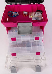 Lot of Jewelry Making Supplies in Plastic Organizer: Lot of Jewelry Making Supplies in Plastic Organizer Size 14" x 12" x 7" Literature  Brooks Auction is not responsible for outbids. Questions? Call the office at (856) 694-2960 or email us directly at