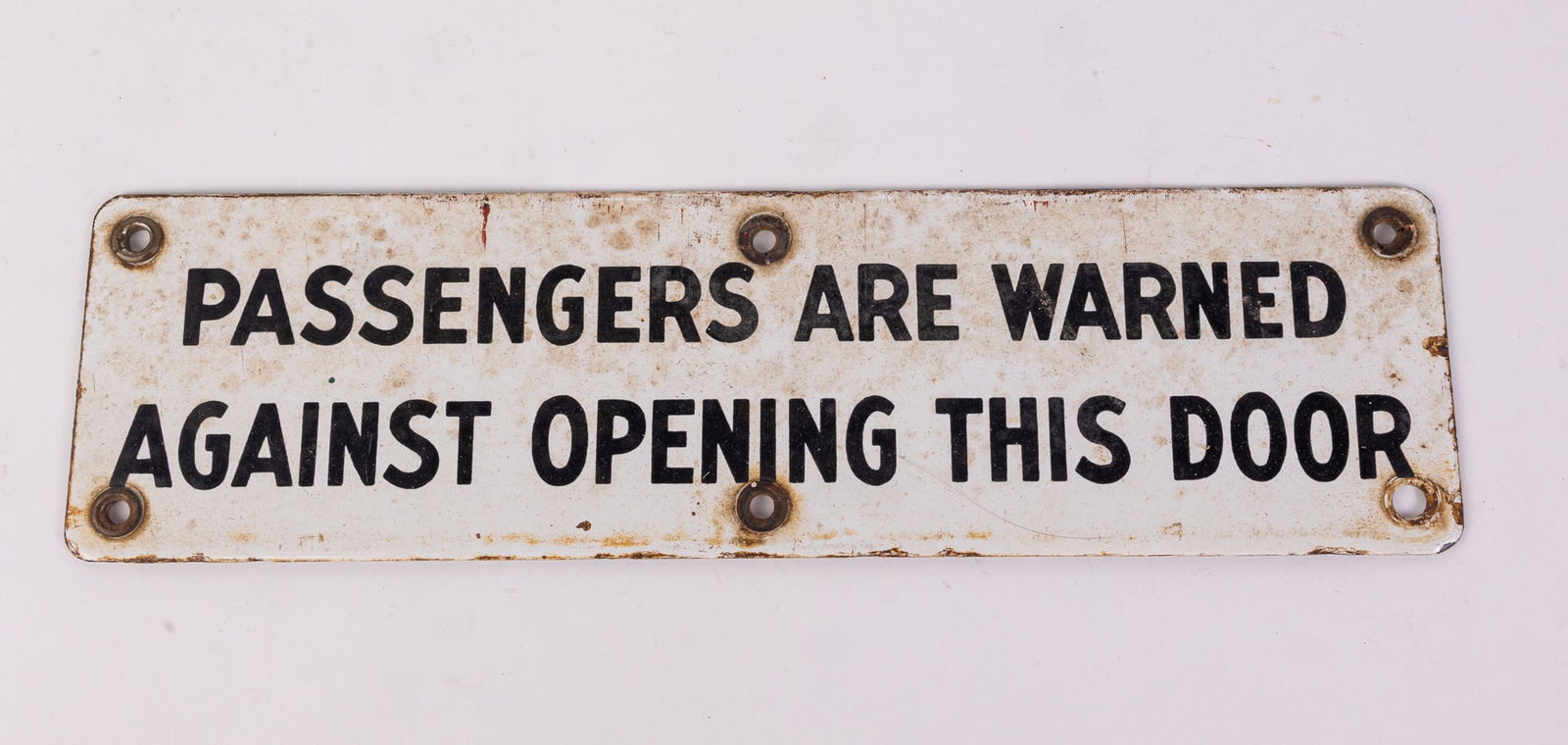 Antique Veribrite Porcelain Train Sign "Passengers Are Warned Against Opening This Door" (1 of 4)