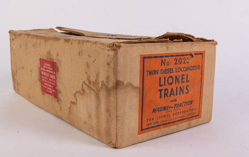 Lionel No. 2023 Union Pacific Alco Twin Diesel Locomotive Trains IOB: Lionel No. 2023 Union Pacific Alco Twin Diesel Locomotive Trains IOB Size 13" x 5" x 7" Literature  Brooks Auction is not responsible for outbids. Questions? Call the office at (856) 694-2960 or emai