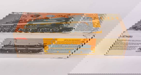 Lionel Green 5 Stripe Pennsylvania GG-1 Electric in Box: Lionel Green 5 Stripe Pennsylvania GG-1 Electric in Box Size 5" x 16" x 7" Literature  Brooks Auction is not responsible for outbids. Questions? Call the office at (856) 694-2960 or email us directly