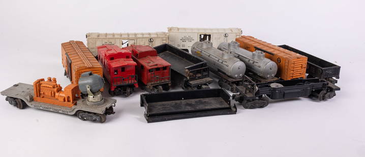 Large Lionel O Gauge Assortment ft. Postwar O 2457 Caboose: Large Lionel O Gauge Assortment ft. Postwar O 2457 Caboose Size 12" x 4" x 3" Literature  Brooks Auction is not responsible for outbids. Questions? Call the office at (856) 694-2960 or email us direc