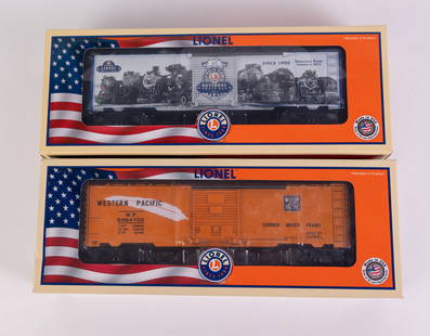 Two Lionel Trains in Original Box: Two Lionel Trains in Original Box: Lionel 2015 NLTD Box Car in original box - Lionel Western Pacific Boxcar w/ black letters in original box Size 3" x 13" x 5" Literature  Brooks Auction is not respon