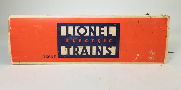 Lionel 1666E Locomotive Engine: Lionel 1666E Locomotive Engine, includes box Size 4" x 11" x 3" Literature  Brooks Auction is not responsible for outbids. Questions? Call the office at (856) 694-2960 or email us directly at info@br