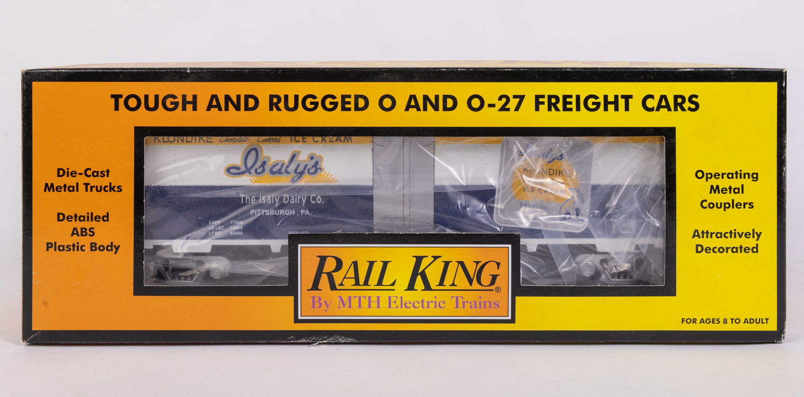 MTH 30-7874 O Gauge Isaly's Klondike Original Modern Reefer Car LN/Box: MTH 30-7874 O Gauge Isaly's Klondike Original Modern Reefer Car LN/Box Size 14" x 4" x 5" Literature Brooks Auction is not responsible for outbids. Questions? Call the office at (856) 694-2960 or em