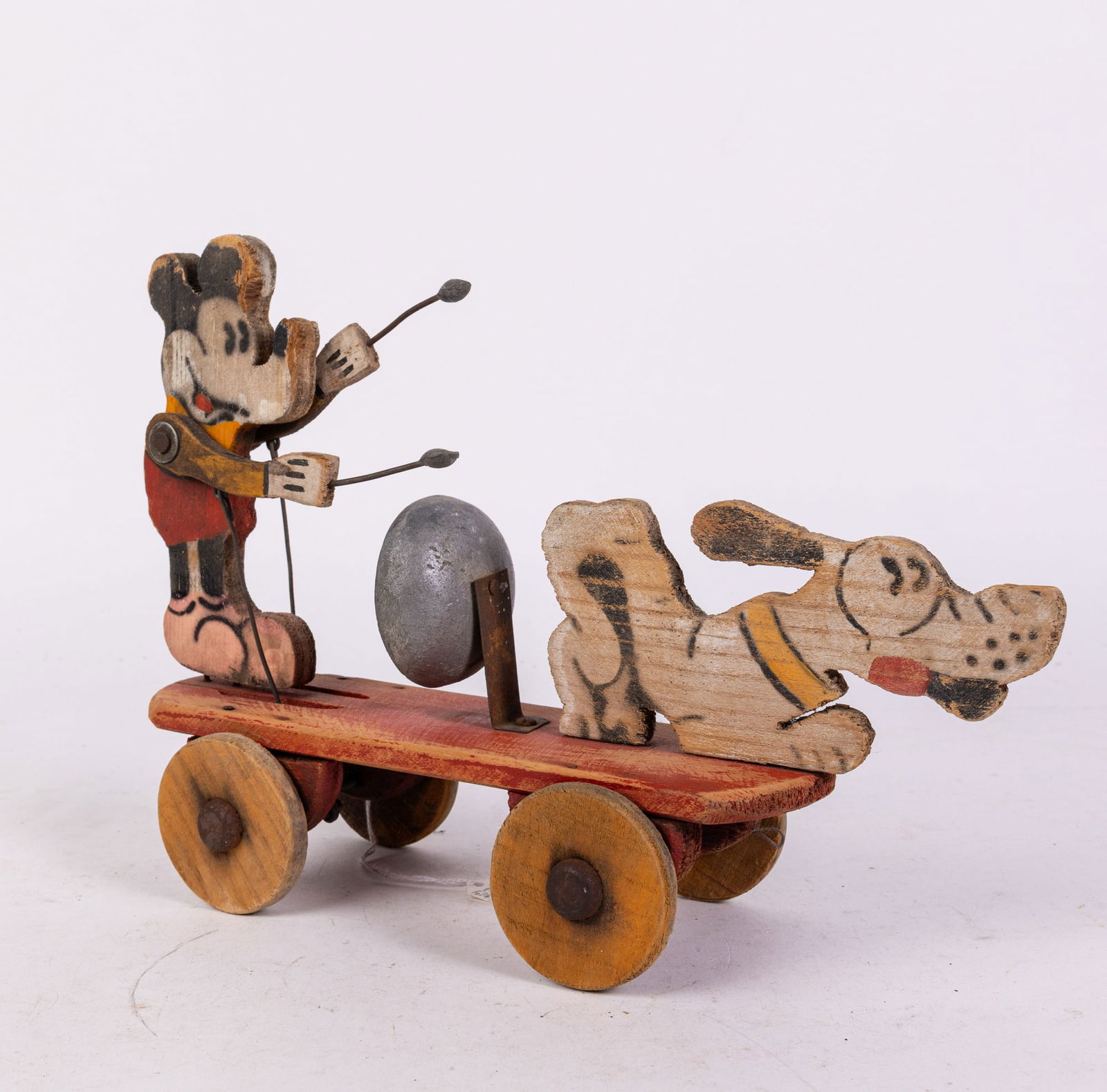 Early c.1930s Mickey Mouse & Pluto Pull Bell Toy (1 of 6)