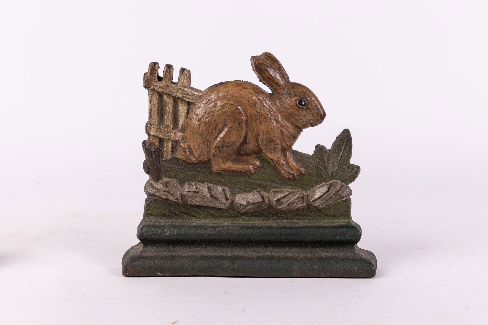 Rabbit with Fence Cast Iron Door Stop: Rabbit with Fence Cast Iron Door Stop Size 7" x 8" x 2" Literature Brooks Auction is not responsible for outbids. Questions? Call the office at (856) 694-2960 or email us directly at info@brooks.auc