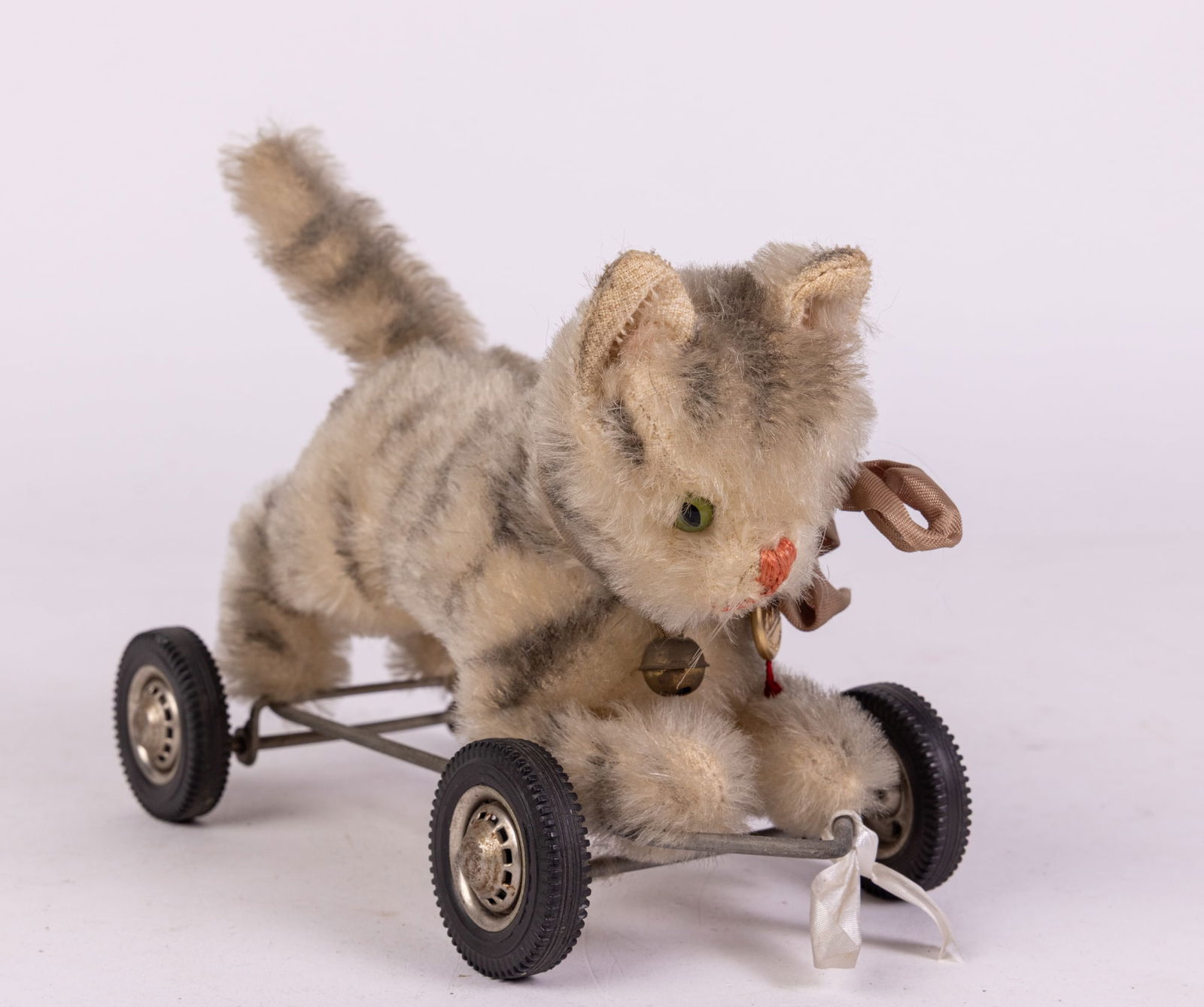Vintage German Hermann Teddy Original Cat on Wheels Mohair Toy (1 of 4)