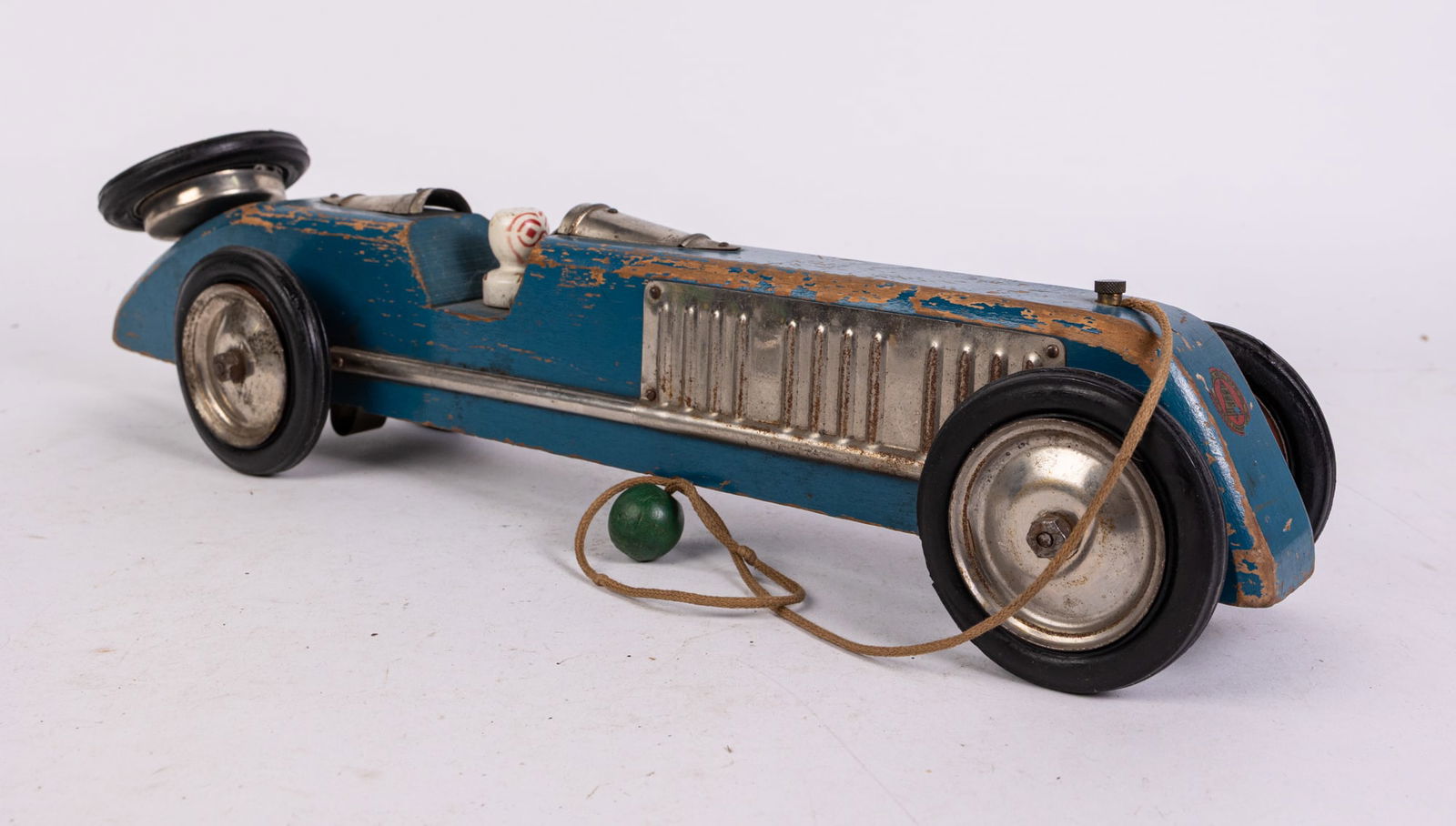 Antique Gong Bell Mfg. Co Blue Car Pull Toy w/ Noise Mechanism (1 of 6)