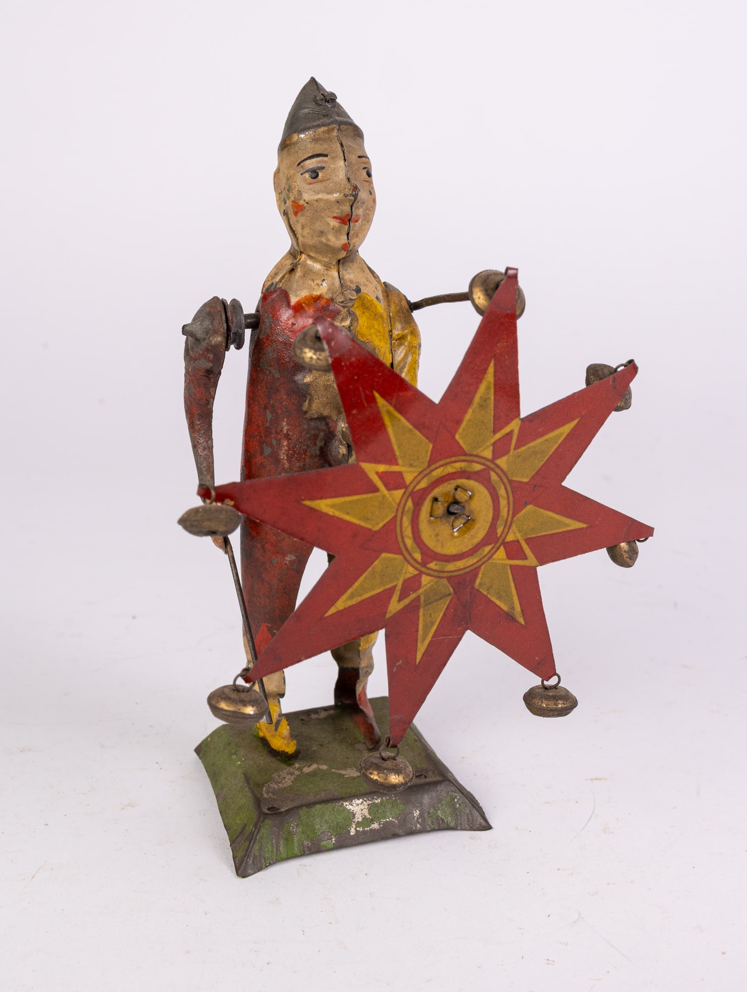 Early German Hand Painted Tin Clown with Spinner (1 of 7)