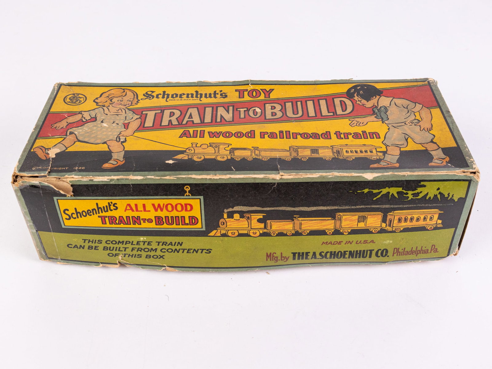Early Schoenhut Train To Build with Original Box: Early Schoenhut Train To Build with Original Box Size 5" x 12" x 4" Literature Brooks Auction is not responsible for outbids. Questions? Call the office at (856) 694-2960 or email us directly at inf