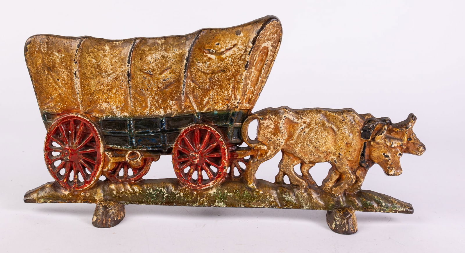 Covered Wagon with Oxen Cast Iron doorstop: Covered Wagon with Oxen Cast Iron doorstop Literature Brooks Auction is not responsible for outbids. Questions? Call the office at (856) 694-2960 or email us directly at info@brooks.auction. •