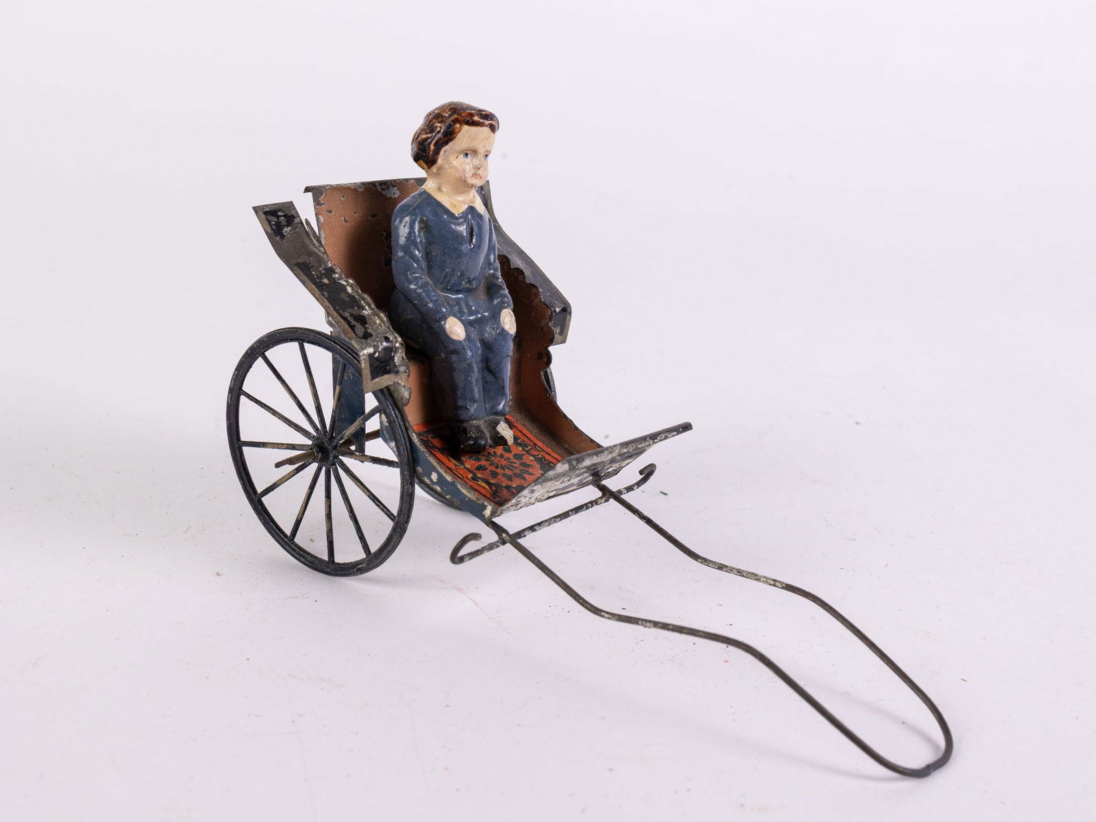 Antique Early Woman in Carriage Tin & Composition Toy (1 of 5)