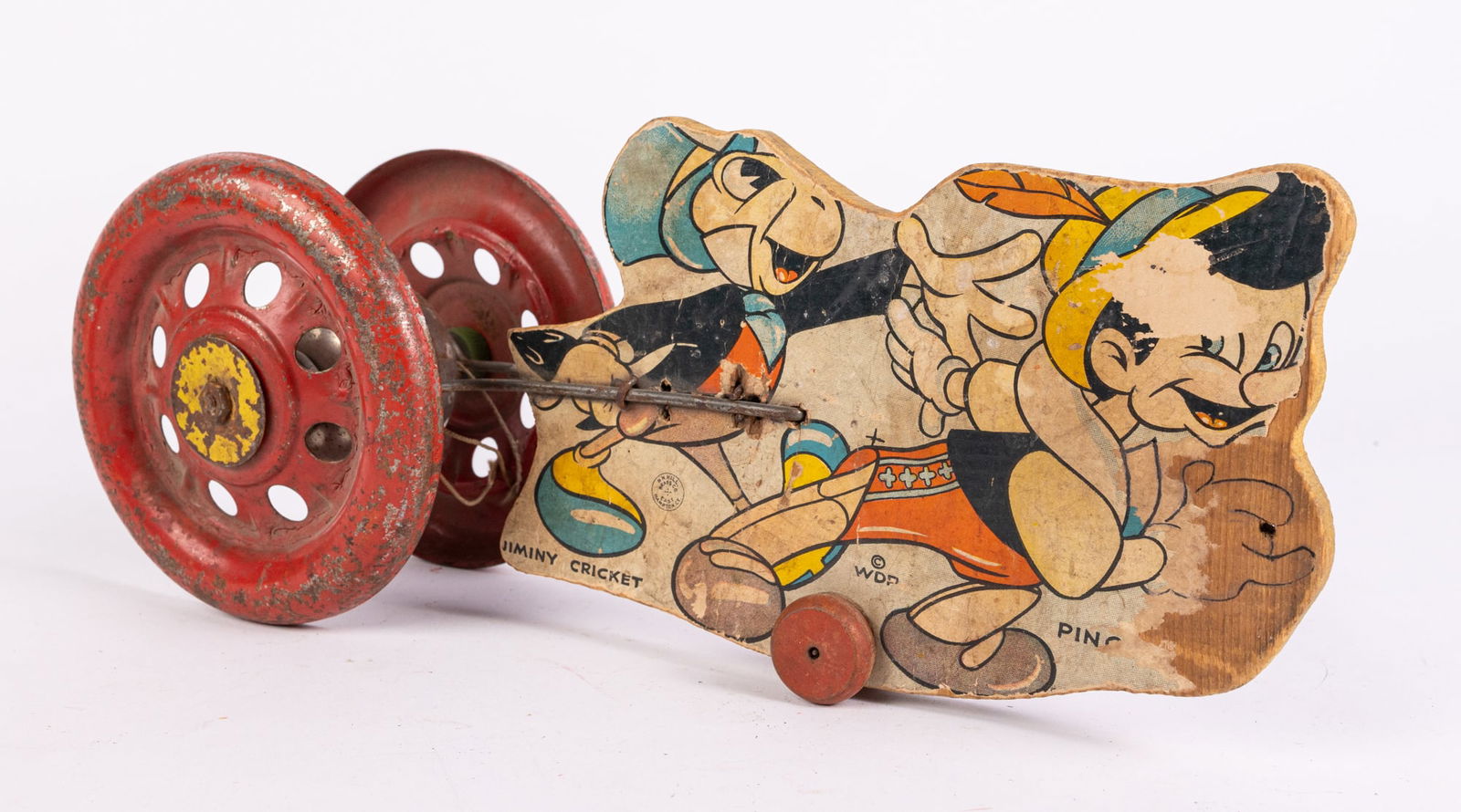 Scarce Early N. N. Hill Brass Co Pinocchio & Jiminy Cricket Bell Pull Toy (1 of 6)