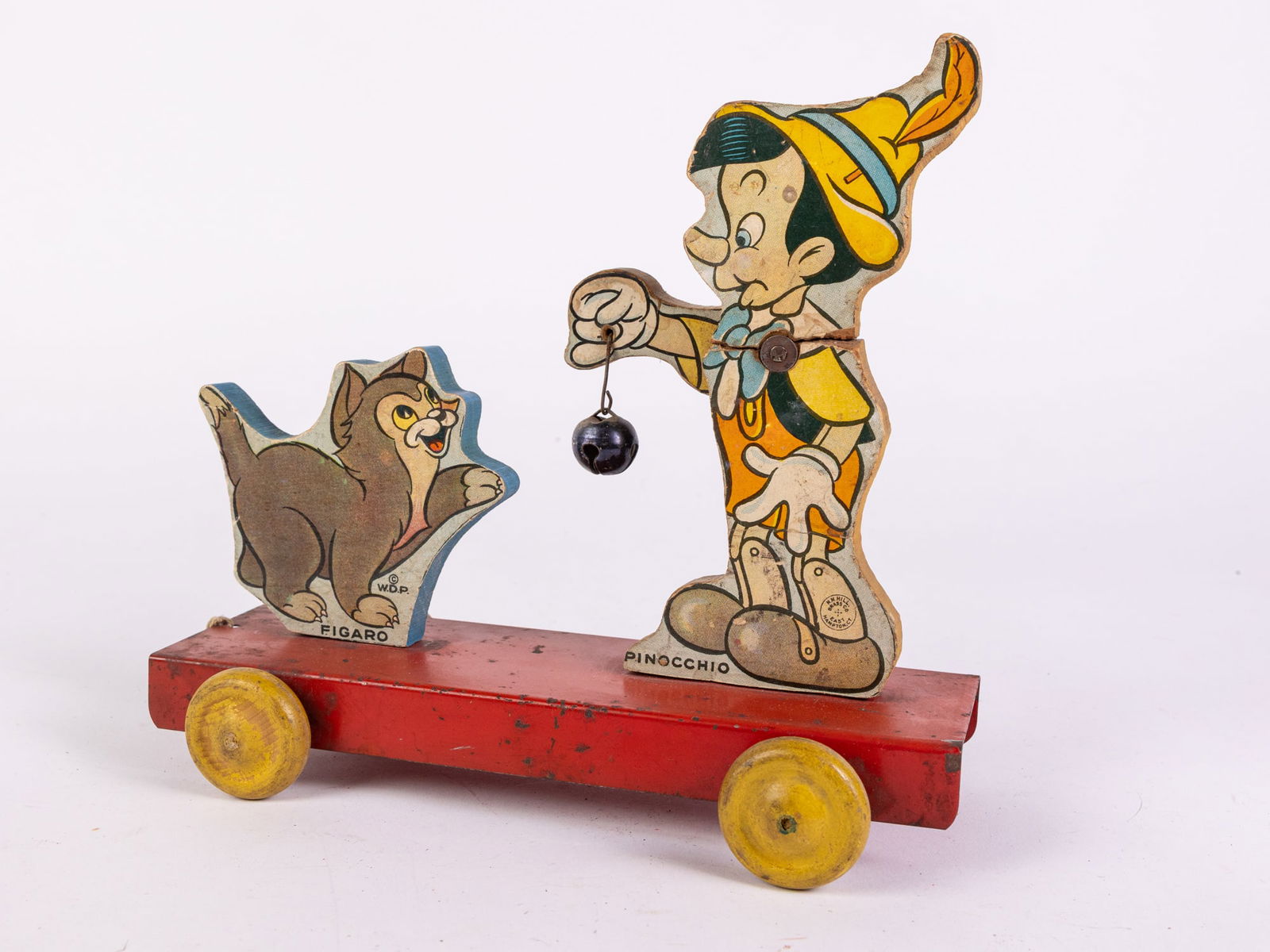 Scarce Early N. N. Hill Brass Co Pinocchio & Figaro Bell Pull Toy (1 of 7)