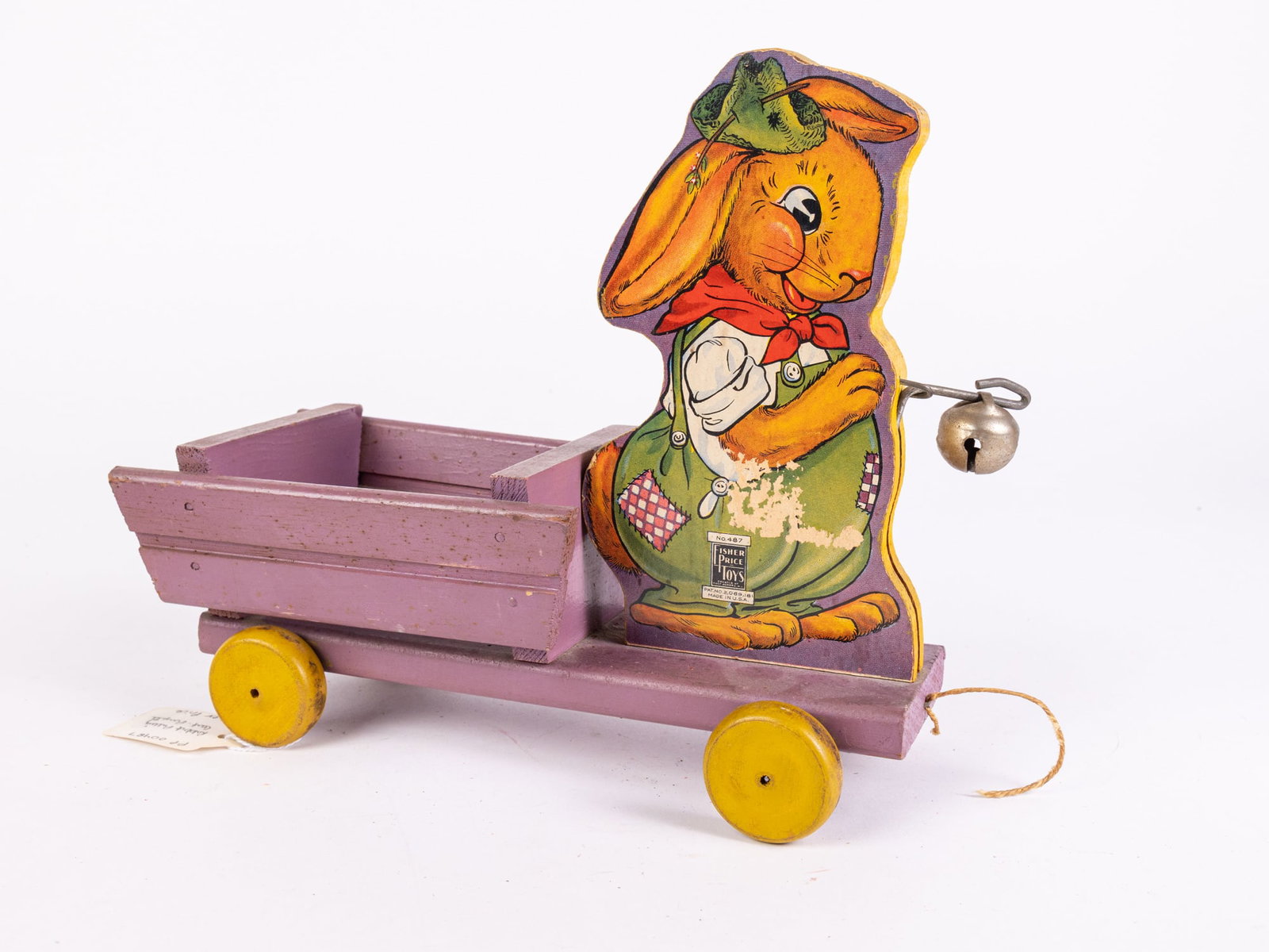 1940's Fisher Price Bunny Pull Cart Original Litho and Paint No. 487: 1940's Fisher Price Bunny Pull Cart Original Litho and Paint No. 487 Size 8" x 10" x 4" Literature Brooks Auction is not responsible for outbids. Questions? Call the office at (856) 694-2960 or emai