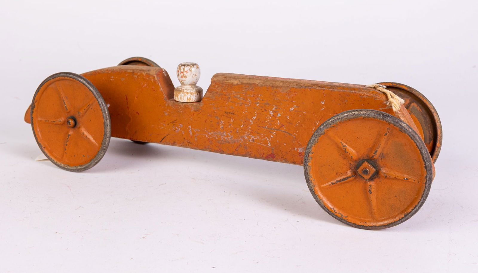 Antique Gong Bell Mfg. Co Orange Race Car Pull Toy: Antique Gong Bell Mfg. Co Orange Race Car Pull Toy Size 4" x 16" x 4" Literature Brooks Auction is not responsible for outbids. Questions? Call the office at (856) 694-2960 or email us directly at i