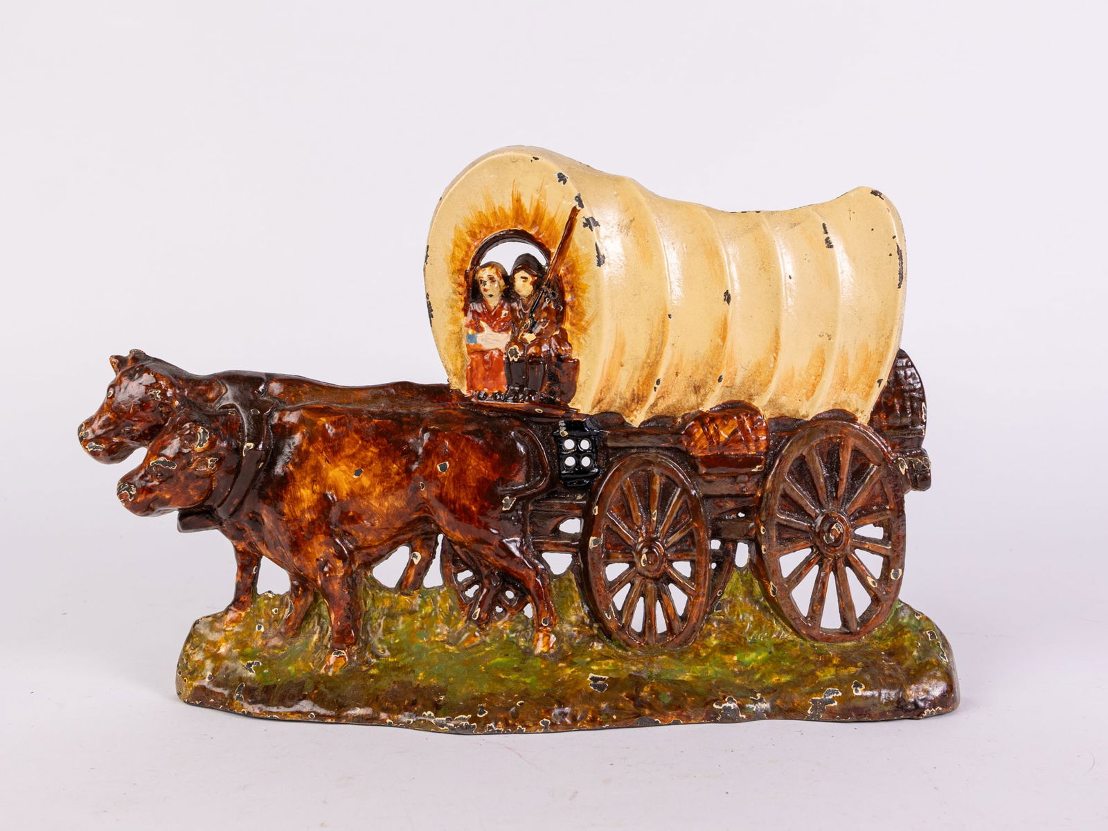 Covered Wagon with Oxen Cast Iron doorstop: Covered Wagon with Oxen Cast Iron doorstop Size 9" x 13" x 3" Literature Brooks Auction is not responsible for outbids. Questions? Call the office at (856) 694-2960 or email us directly at info@broo