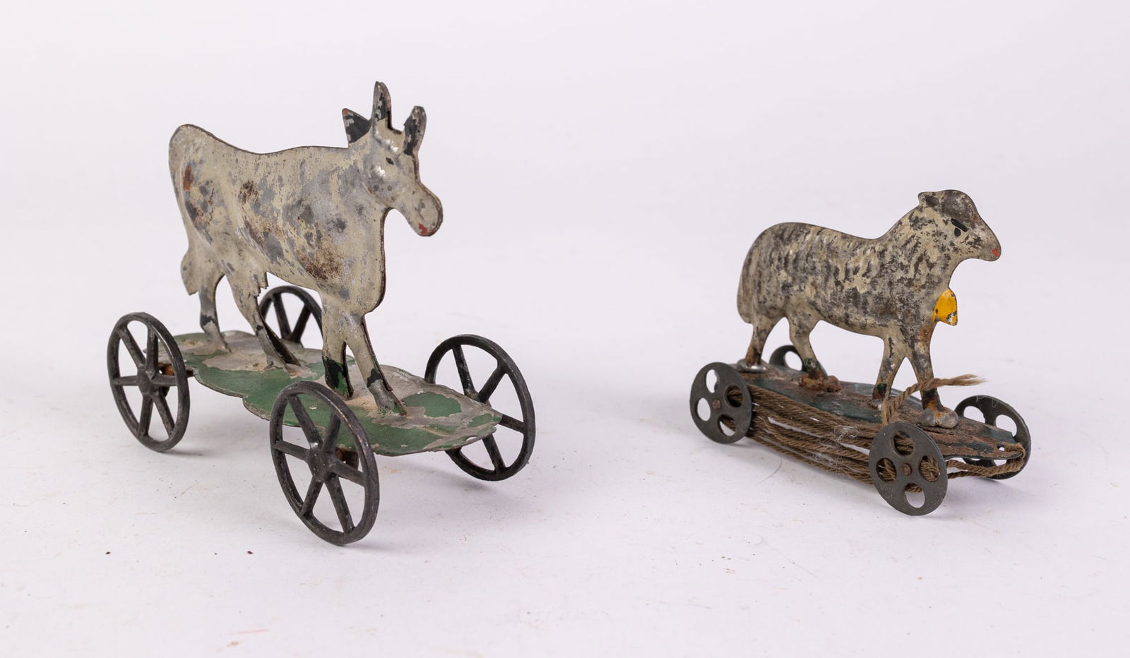 Antique Early Platform Tin Toys ft Sheep w/ Bell & Cow (1 of 4)