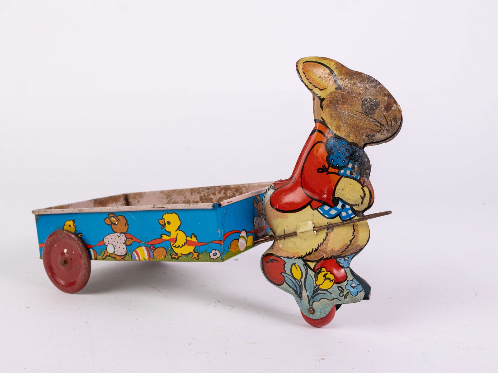 Vintage Ohio Art Co Tin Litho Rabbit Cart #155 Pull Toy: Vintage Ohio Art Co Tin Litho Rabbit Cart #155 Pull Toy Size 5" x 8" x 4" Literature Brooks Auction is not responsible for outbids. Questions? Call the office at (856) 694-2960 or email us directly
