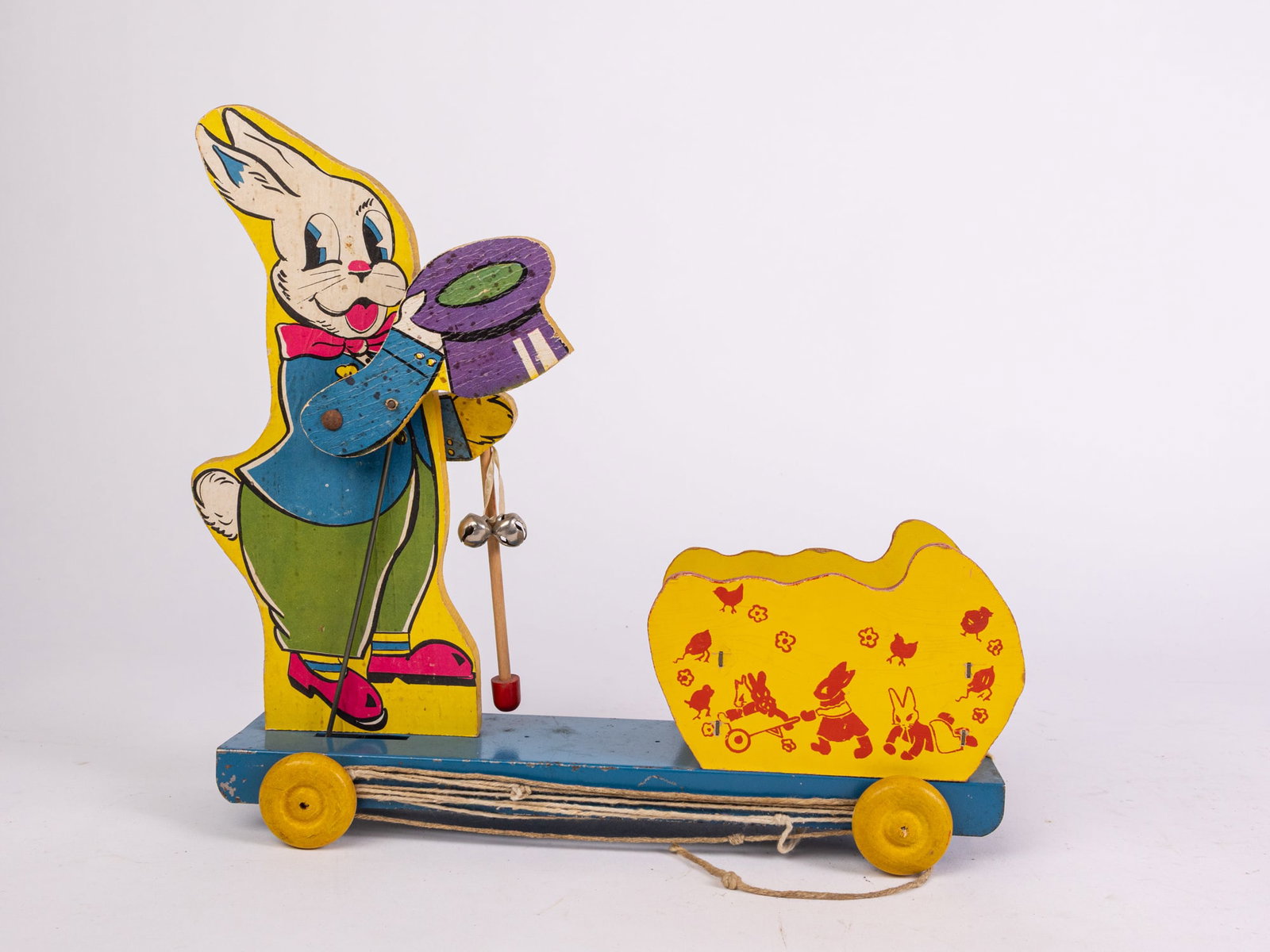 Intra Toy Magician Rabbit w/ Cart on Blue Platform Pull Toy: Intra Toy Magician Rabbit w/ Cart on Blue Platform Pull Toy Size 12" x 12" x 4" Literature Brooks Auction is not responsible for outbids. Questions? Call the office at (856) 694-2960 or email us dir