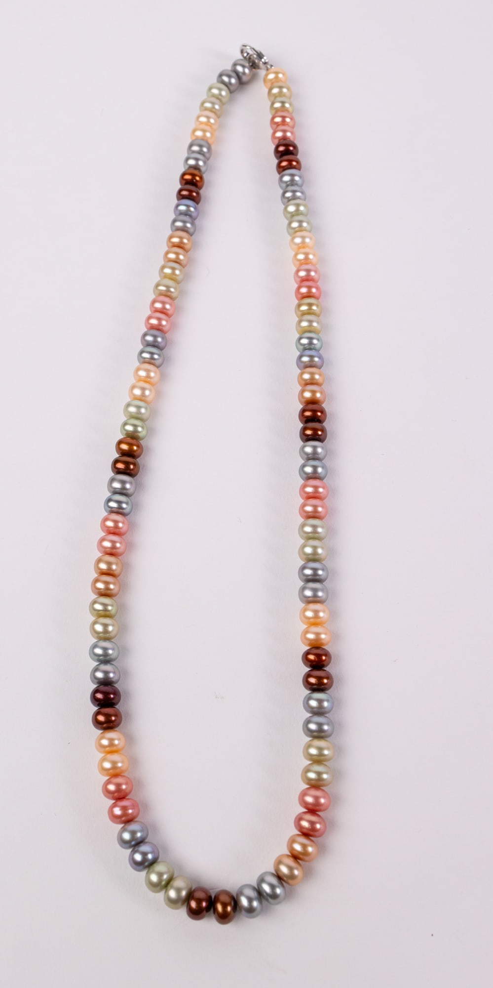Chinese Freshwater Cultured Multi Colored Pearl Necklace: Chinese Freshwater Cultured Multi Colored Pearl Necklace: According to the Attached Estate Appraisal: One stamped 925 silver lady's necklace with a lobster claw clasp with a bright polish finish. Cond