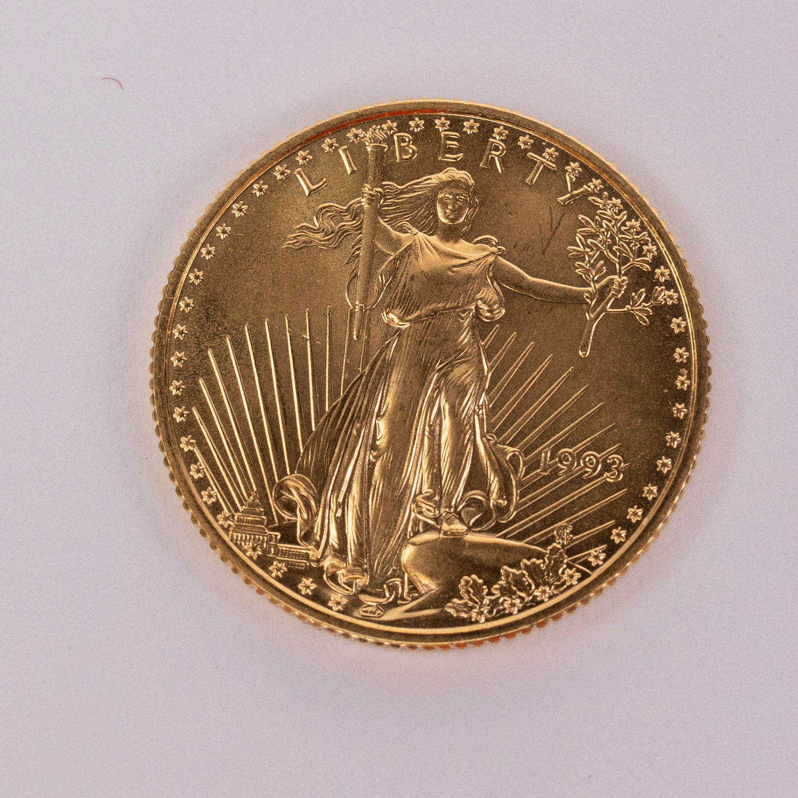1993 American Gold Eagle Quarter Ounce Gold Coin: 1993 American Gold Eagle Quarter Ounce Gold Coin, marked 1/4 Oz. Fine Gold ~ 10 Dollars Literature Brooks Auction is not responsible for outbids. Questions? Call the office at (856) 694-2960 or email